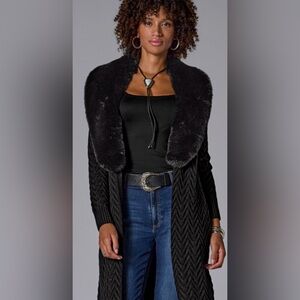 Black Faux Fur Collar Cardigan